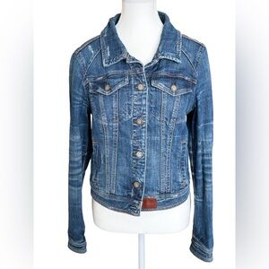 Pilcro Anthropologie Denim Jacket Medium Fitted Stretch Jean Jacket Classic Blue